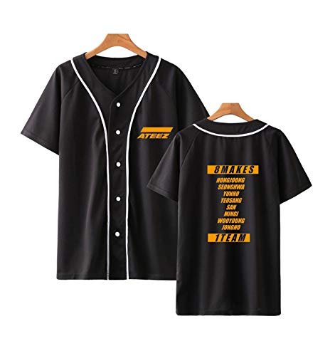 Xkpopfans Kpop ATEEZ Baseball Jersey T-Shirts Treasure Tshirts Seonghwa Yunho Tee Shirt Black A 4XL