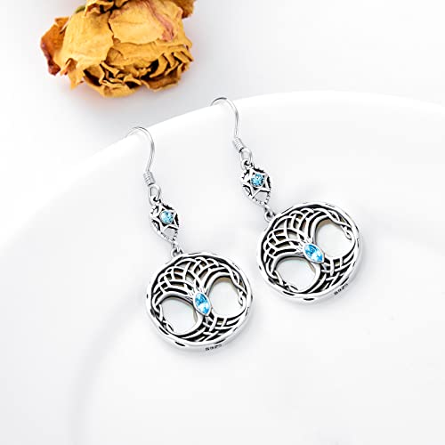 Celtic Tree of Life Earrings Sterling Silver Family Tree Dangle Drop Earrings with Birthstone Crystals, Birthday Jewelry Gifts for Women Her2