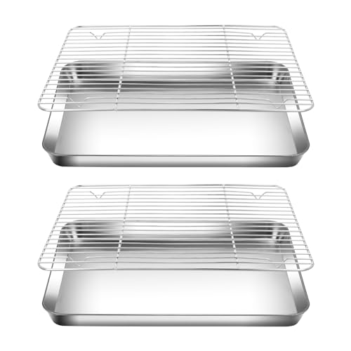 HEIYUET 4er Set 40 x 30 cm Backblech mit Abkühlgitter, Backblech mit Gitter Set, Edelstahl Backform mit Kühlgitter zum Backen Braten Servieren, Spülmaschinenfest