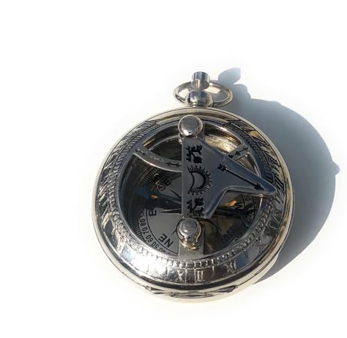 Brújula de Latón con Reloj de Sol, Cadena y Bolsa de Terciopelo - Regalo Náutico Vintage con Elegancia y Accesorio Steampunk miniatura 1
