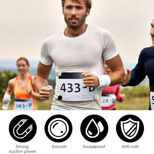 Startnummernhalter, 4 Stück Startnummernmagnete,Startnummernband Startnummer Magnete,Startnummer Befestigung,Startnummernbefestigungsschnallen,für Einsatz bei Marathon, Halbmarathon (Weiß, schwarz)