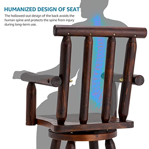 Mingyall Wooden Outdoor Swivel Bar Stool, High Top Patio Wood Chair, Outsdie Bar Chair, Varnish Patio Barstool, Tall Patio Chair For Bistro Lawn, Garden, Backyard #TOP5