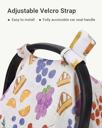 Image of Rquite Car Seat Cover Baby for Girls Boys, 100% Muslin Cotton Infant Carseat Canopy, Soft Breathable Stroller Sun Shade & Newborn Shower Gift, Large Size Universal Fit Summer, Hot & Warm Weather