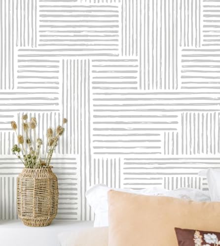 Naphite Grey Modern Peel and Stick Wallpaper Boho Striped Line Contact Paper for Cabinets Drawers Geometric Self Adhesive Removable Wallpaper for Bedroom Bathroom Waterproof Wall Decor 17.3inW 78.7inL