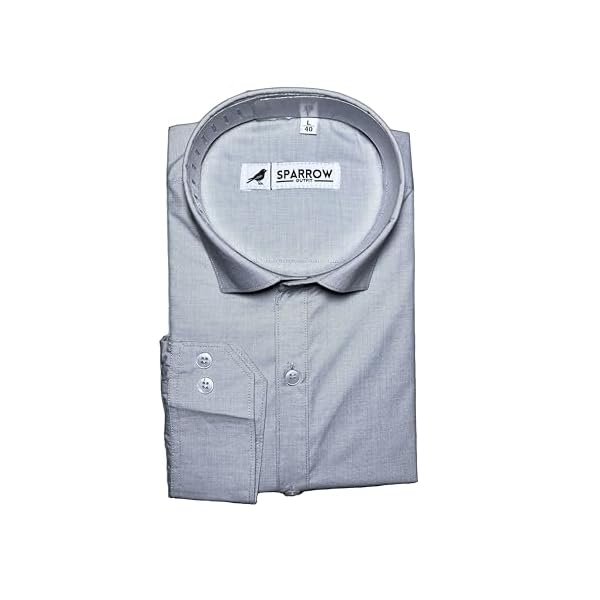 Sparrow Outfit Men’s Pure Cotton Regular Fit Shirt | Casual Wear Formal Shirts for Men and Boys | Spread Collar Long Sleeve Button Down Shirt for Office Parties Festival Special Occasions (Grey)