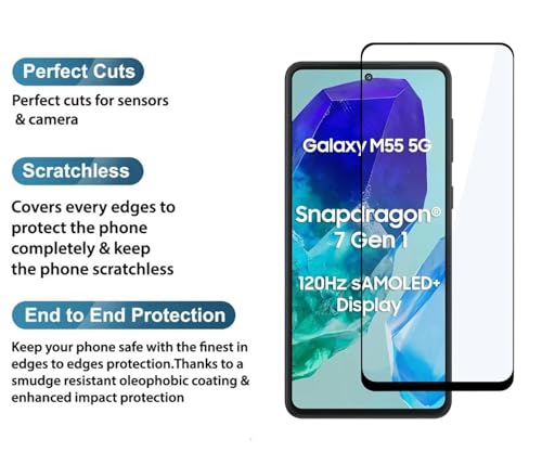 Image of 100FIT Tempered Glass For Samsung Galaxy M55, M55s 5G With Full Glue Edge To Edge Coverage And Easy Installation Kit