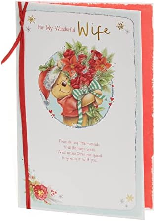 UK Greetings Winnie the Pooh Wife Christmas Card with Envelope - Cute Design Bear and Bouquet, Multi