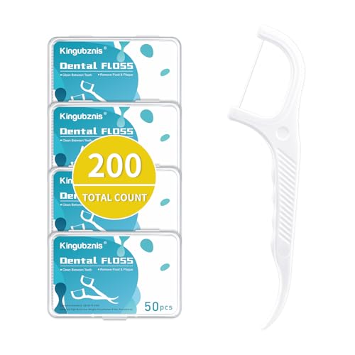Kingbzis 200 Count Dental Floss Picks – Non-Slip Grip Handle,Non-Breakable Tooth Picks Flossers – Includes 4 Portable Cases,Family Restaurant Bulk Pack