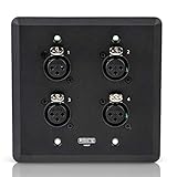 SoundTools WallCAT Female XLR Black – 4 Channel XLR Wall Plate for Shielded CAT5/6/7 Cables – Supports Analog Audio AES3 DMX and Intercom – Easy No Solder Installation with Durable Aluminum Finish