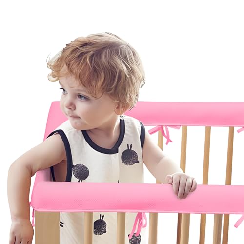 Image of 3PCS Crib Rail Covers for Teething - Non-Padded- Easy Install, Soft Mesh Cover,Mesh Coverage Straps for Full Size (Pink)