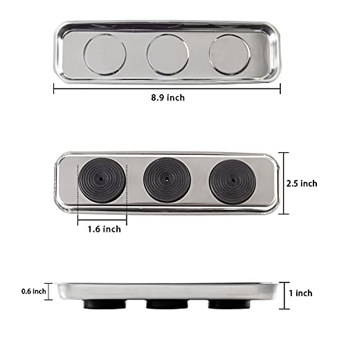 Image of 3 Pieces Magnetic Trays Set Stainless Steel Magnet Tool Tray Parts Holder for Screws, Sockets, Bolts, Pins, Mechanic's and Automotive