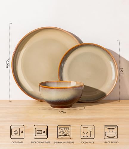 Image of TheTerra Ceramic Dinnerware Set for 4, 12-Piece Plates and Bowls Set