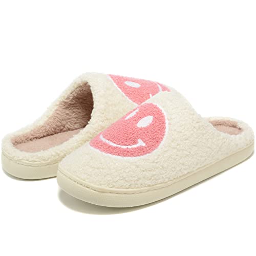 Women Men Retro Fuzzy Face Slippers Retro Soft Fluffy Warm Home Non-Slip Couple Style Casual Happy Face Slippers Soft Memory Foam Fuzzy Slides Indoor Outdoor Anti-Skid Warm Cozy Foam Slide2