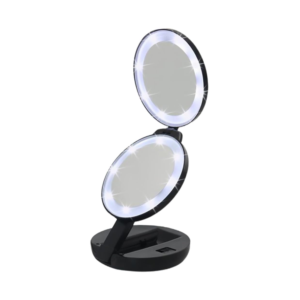 Miroir compact de maquillage pliable noir en verre et ABS pour sac à main