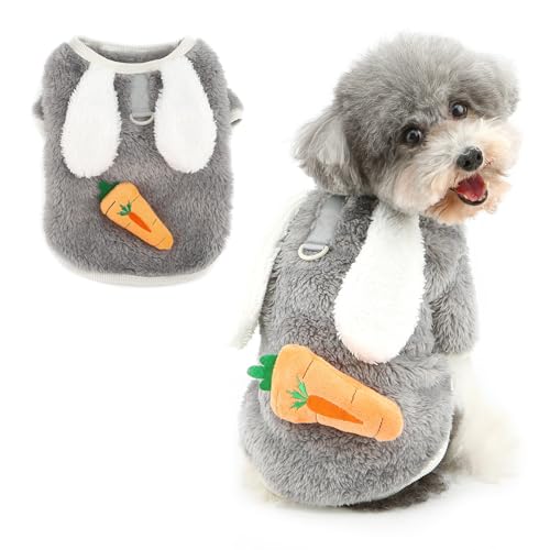 RANPHY 犬 服 秋 冬 犬の服 かわいい フフリースジャンパー うさ耳 キャロット 半袖プルオーバー ふわふわセーター 暖かい秋冬服 超小型犬 小型犬 子犬 猫服ペット洋服 防寒コートDリング付部屋着冬のお散歩撮影写真,グレー,XXL