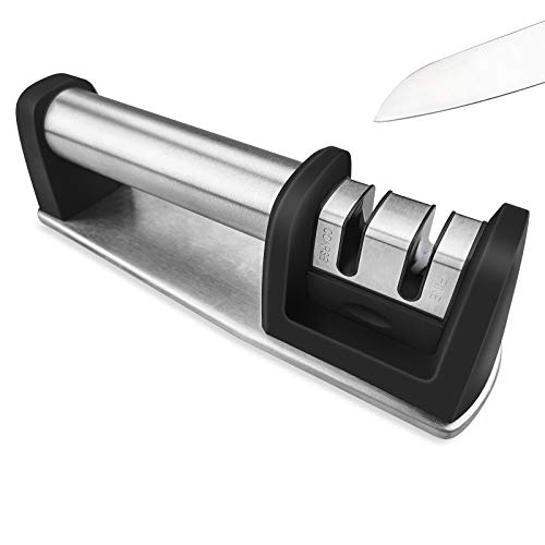 Knife Sharpener Kitchen Knife Accessories, HWTONG 2-Stage Knife Sharpener Helps Repair, Restore, Polish Blades and Microfiber Wipe
