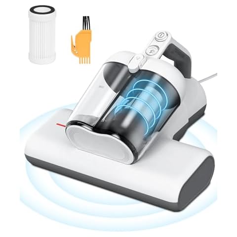 Laymi Mattress Vacuum Cleaner, 450W Powerful Handheld Bed Vacuum with High Beating Roller Brush, True HEPA Filter, XL Dual Larger Dust Cup for Deep Cleaning of Dust & Pet Hair Cover