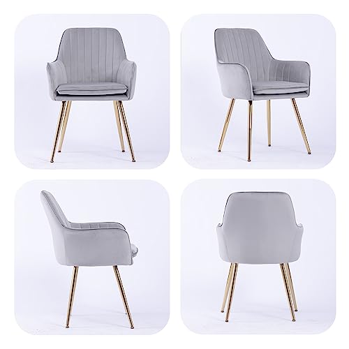 Image of Velvet Dining Chair Set of 2 - Modern Mid-Back Accent Chair with Gold Plating Legs - Comfy Upholstered Chair for Living Room,Bedroom&Reception Room (Velvet Grey, Set of 2)