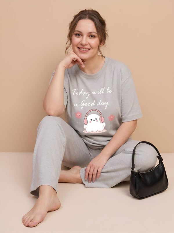 Image of My Swag Women Cotton Pajama Set Cute Cartoon Graphic Printed Night Suit for Women & Girls /Plus Size Nightsuit Set /Korean Night Suit