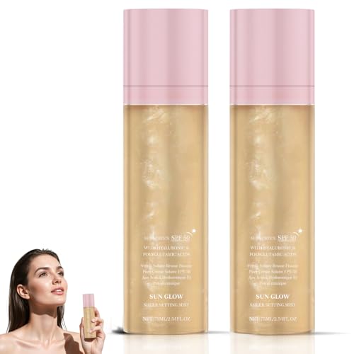 2Pcs Sunglaze Sheer Setting Mist Sunscreen SPF 50, Broad Spectrum Shimmering Face & Body Oil Mist, Hydrating Makeup-Friendly Glow Spray, Non-Greasy & Fast-Absorbing for Face & Body