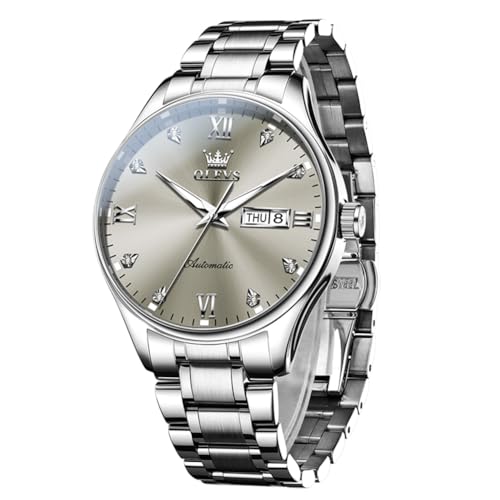 Image of OLEVS Automatic Watches for Men Self Winding Mechanical Wristwatch Luxury Business Dress Stainless Steel Luminous Waterproof Calendar Mens Watch