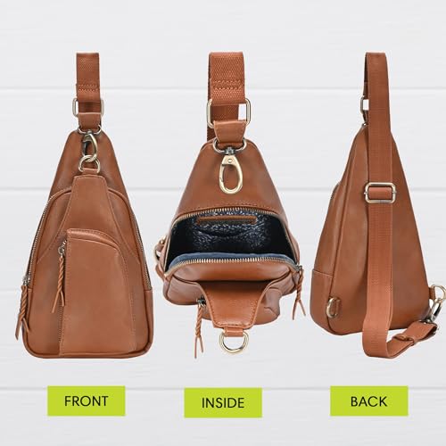 Antik Kraft Tasha Crossbody Sling (Tan) | Vegan Leather Crossbody Bag for Women with 16-20" Strap | Sling Bags for Women with Durable Antique Brass Hardware | 7in x 2.5in x 12.5in |2
