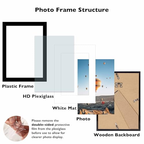 Image of JCJMY 5.8x8.3 A5 Picture Frame Black with 4x6 Mat for Wall Hanging or Tabletop, Display Photo 4x6 with Mat or 5.8 x 8.3 Without Mat, Wall Poster Photo Frame with Shatter Resistant Plexiglass, Black
