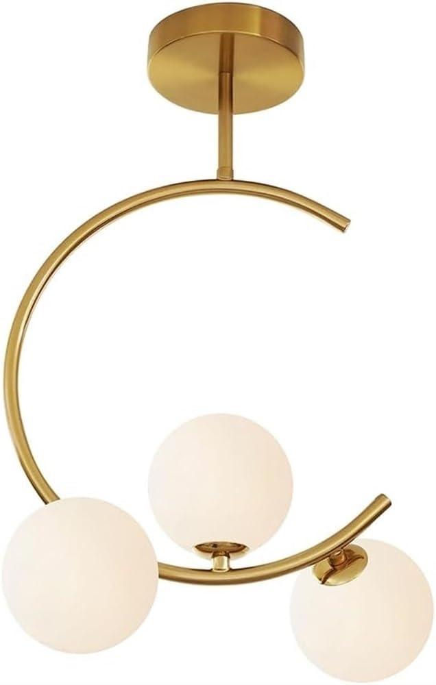 Lampa sufitowa do przedpokoju z 3 światłami, złoty metalowy żyrandol z białym szklanym kloszem kulkowym G9, nowoczesne i minimalistyczne lampy wiszące do sypialni