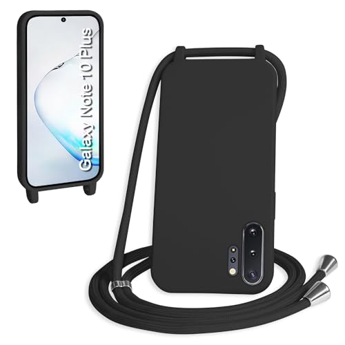 WenBaby Handykette für Samsung Galaxy Note 10 Plus Hülle mit Band,Handyhülle mit Schnur zum Umhängen Silikon Seil Necklace Schutzhülle mit Kordel Tasche Hülle TPU Bumper - Schwarz
