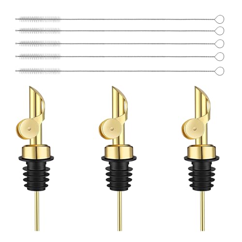 NIYATA Bec verseur pour spiritueux en acier inoxydable - Bec verseur pour vin et eau-de-vie - Bec verseur en acier inoxydable avec rabat - Avec 5 brosses de nettoyage - Accessoire de bar