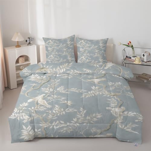 buyluhn Edredón individual con diseño de flores y pájaros, reversible, para todas las estaciones, tamaño individual, 7,5 tog, edredón con patrón de vid, lavable a máquina, para cama, verano, invierno