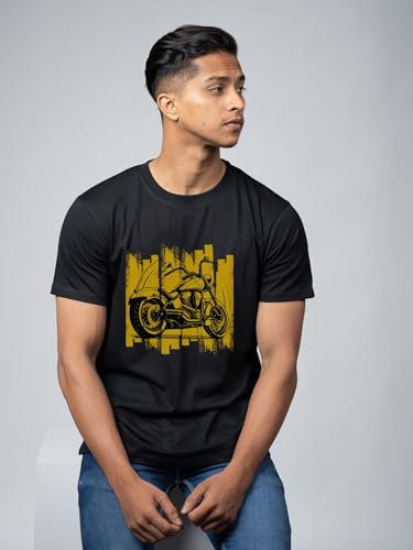 Image of T-Shirt for Men - 100% Cotton Ladakh Motorcycle Rider Half Sleeve Round Neck Graphic Print | Regular & Oversized Fit | 180 /220 GSM | S-5XL | Black, Navy Blue, Olive, Red, White
