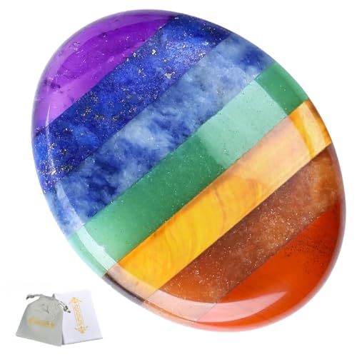 QINJIEJIE Thumb Worry Stone for Anxiety 7 Chakra Crystals Healing Stones Meditation Accessories Oval Palm Chakra Worry Stones Anxiety Depression Relief Items for Adults