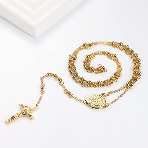 Rosary Beads Cross Necklace for Women Men, Stainless Steel Lords Prayer Long Chain Necklace Jewelry Gifts Y Necklace3