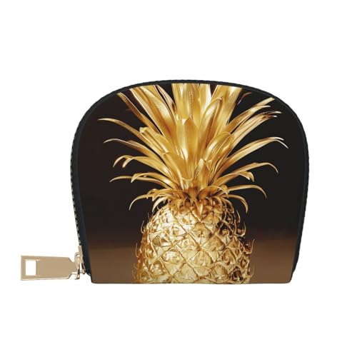 Gold Pineapple Printed Credit Card Wallet for Women Men Cute Zipper Card Cases Holder Mini Coin Purse with 12 Card Slots2