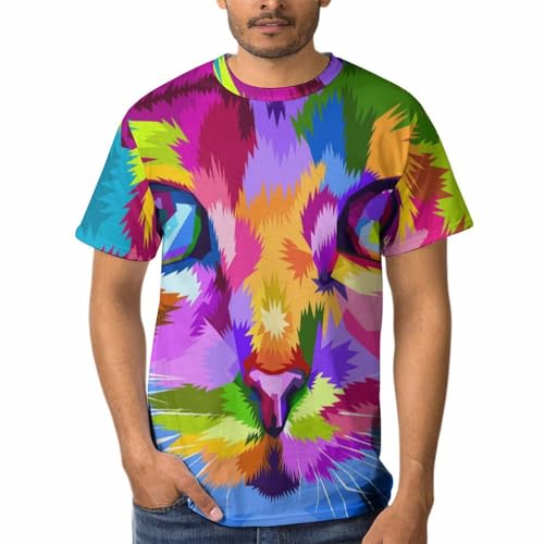 Tee shirt chat mignon homme col rond manches courtes imprimé couleur