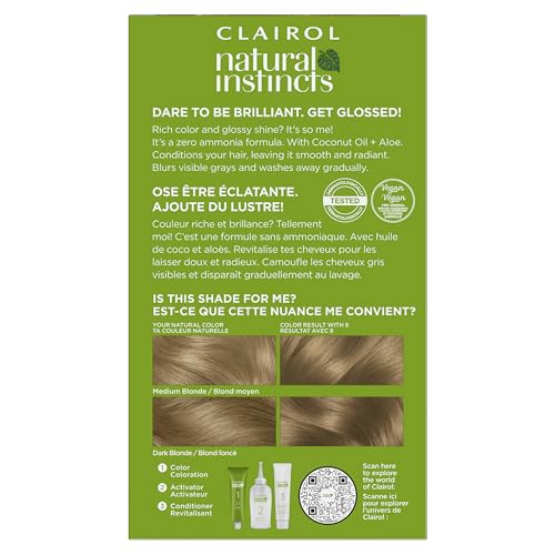 Clairol Natural Instincts Demi-Permanent Hair Dye, 8 Medium Blonde Hair Color, Pack of 3