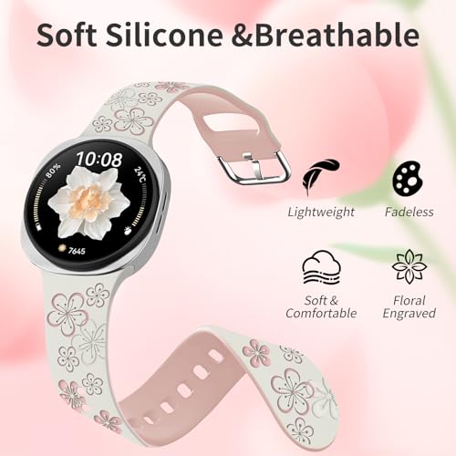 Floral Bands Compatible with Samsung Galaxy Watch 8/8 Classic Band 40mm/44mm/46mm 2025, Cute Soft Flower Engraved Silicone Inlay Dressy Strap for Galaxy Watch 8 40/44mm/8 Classic 46mm Band for Women - image 4