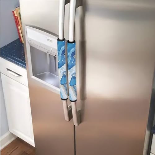 Image of Refrigerator Door Handle Covers Pack of 6 Water-Resistant Appliance Protector Door Cloth Keep Handles Clean from Smudges, Fingertips, Stains, Easy Installation, Blue Marble Gold