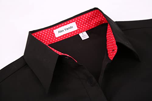 Alex Vando Womens Dress Shirts Regular Fit Long Sleeve Stretch Work Shirt,Black,M #TOP2