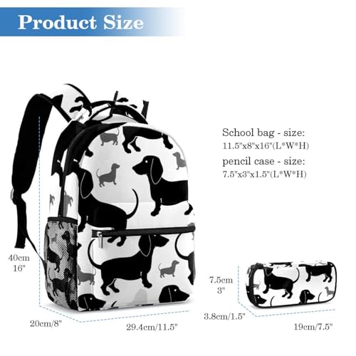 Mini sac à dos teckel noir avec trousse scolaire pour enfants et adolescents