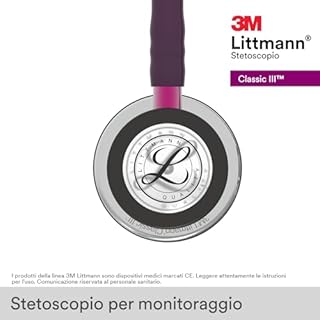 3M Littmann Stetoscopio per il monitoraggio Classic III, testina con finitura a specchio, tubo auricolare prugna, connettore rosa e archetto nerofumo, 69 cm, 5960
