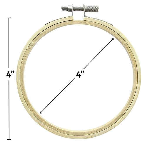 Image of Essentials By Leisure Arts Wood Embroidery Hoop 4 inch Bamboo - Wooden Hoops for Crafts - Embroidery Hoop Holder Cross Stitch Cross Stitch Hoops and Frames