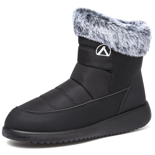 Rokiemen Botas de Nieve Mujer Botines de Invierno Impermeables Forradas Calientes Botines Aire Libre Antideslizante Planas Botas Negro EU 42