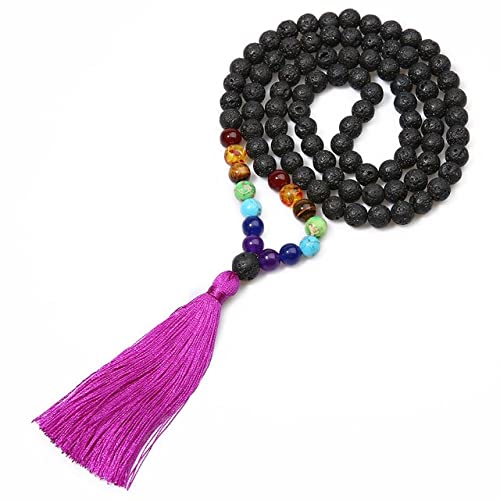 Collier en pierre volcanique et perles chakra 8mm : l'idée cadeau d'anniversaire spirituel