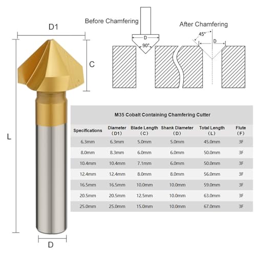 Image of Milling Cutter Chamfer Endmills Tool CNC Maching 3 Flute 90 Degree Milling Reamer M35 Hardness Steel Metel Cutter HSS-Co Set 7PCS