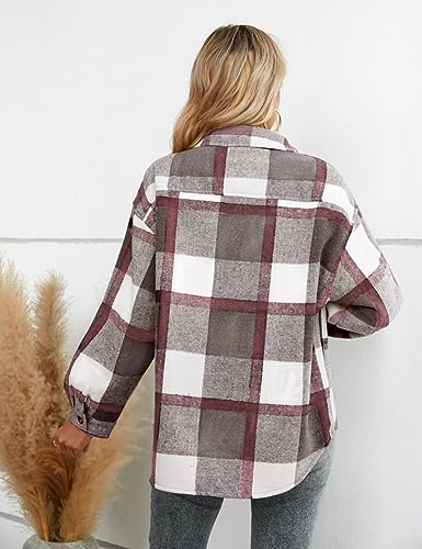 FindThy Women's Warm Sherpa Lined Fleece Plaid Flannel Shirt Jacket Button Down Fuzzy Shacket2