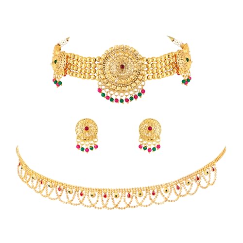 Image of Peora Gold Plated Bridal Jewellery Set with Kamarband Gift for Women Indian Traditional Ethnic Wedding