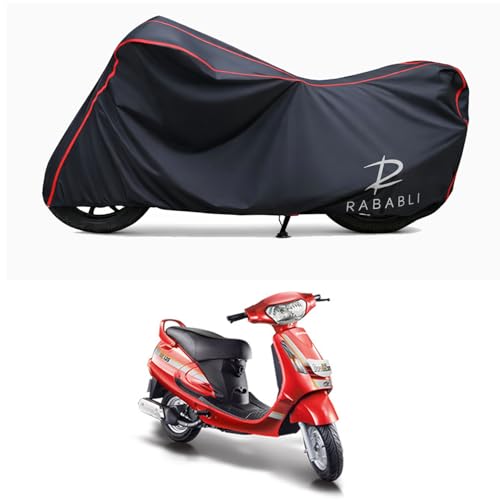 Image of Waterproof Bike Body Cover Compatible for | Mahindra Duro 125 DZ | Taffeta Fabric, Red Piping Design, Bottom Elastic Fit | Dustproof, Sun UV & Rain Protection for All Bikes