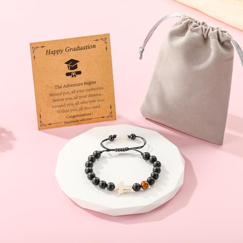 Image of Class of 2026 Graduation Gifts for Girls, Natural Cross Beads Charm Bracelet Middle High Kindergarten Preschool School Gifts Jewelry for Her